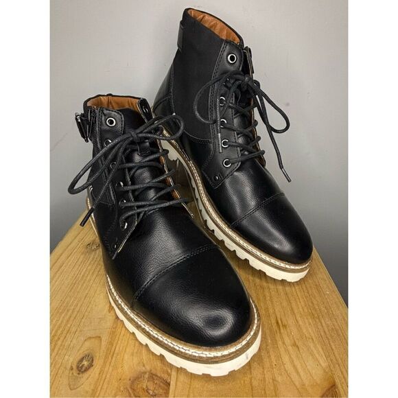 Steve Madden Men's‎ Leather Cap Toe Lace Up Combat Boot Black Size 10.5 - Picture 1 of 9